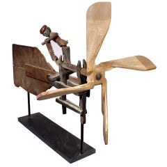 Antique Early Folk Art Whirligig- Articulated Worker Sawing Wood