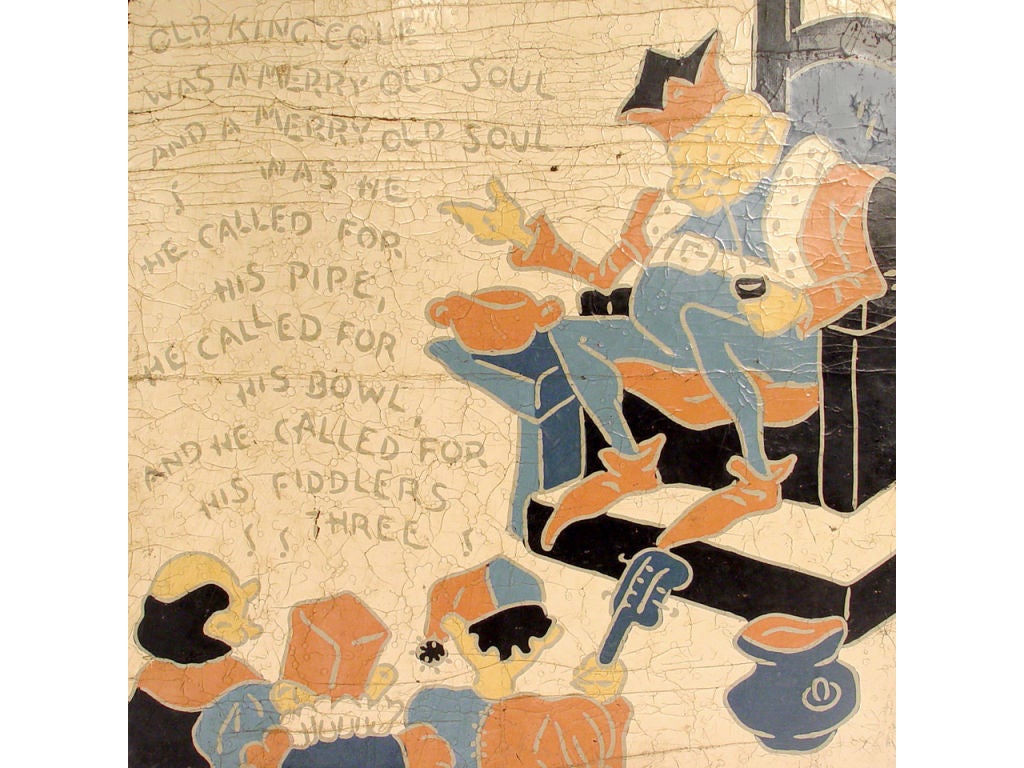 Mid-20th Century 5 Rare Linoleum Nursery Rhyme Panels