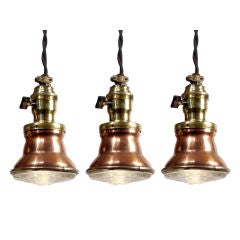 Collection of tiny antique copper and brass pendent lamps