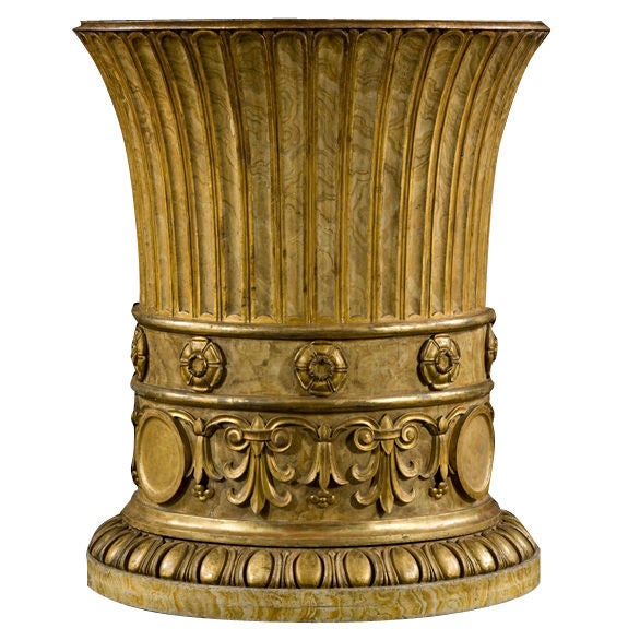 A MASSIVE MARBELIZED AND GILTWOOD VASE For Sale