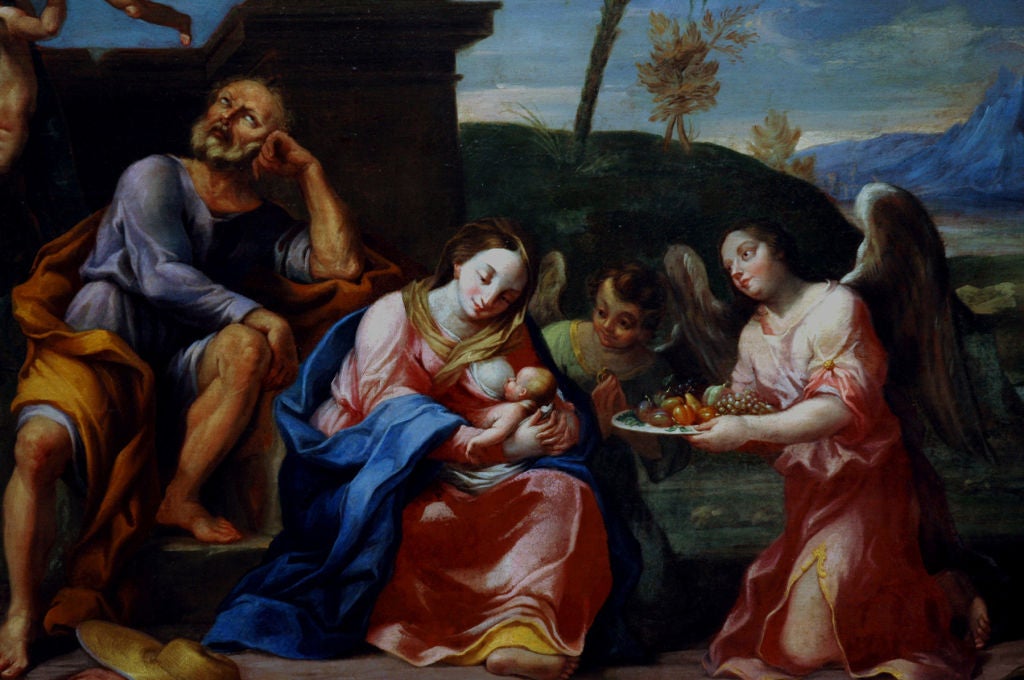 Oil on canvas travelers at rest on flight to Egypt