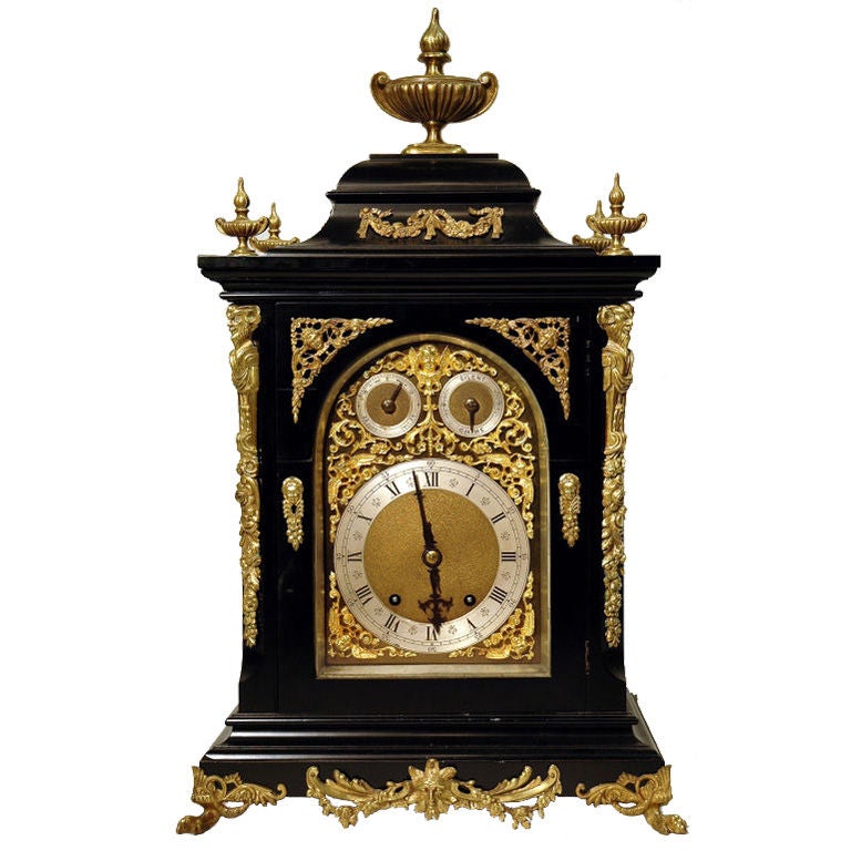 Georgian style ebonized bracket clock For Sale