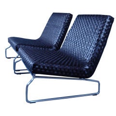 Pair of Leather Woven Lounge Chairs