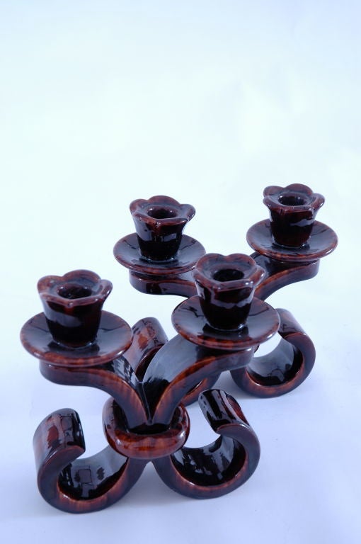 French Pair Of Candlestick Holders By Giraud For Vallauris