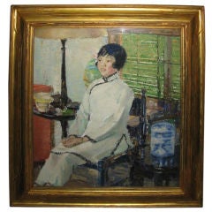 OIL ON CANVAS, SIGNED "TAUSZKY",  1868-1972 SEATED ASIAN WOMAN