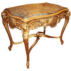 19th C LOUIS XV STYLE GILTWOOD FIGURAL MARLE TOP CENTER TABLE