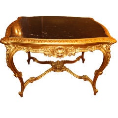 19th C FRENCH ROCOCO LOUIS XV GILTWOOD  MARBLE TOP CENTER TABLE
