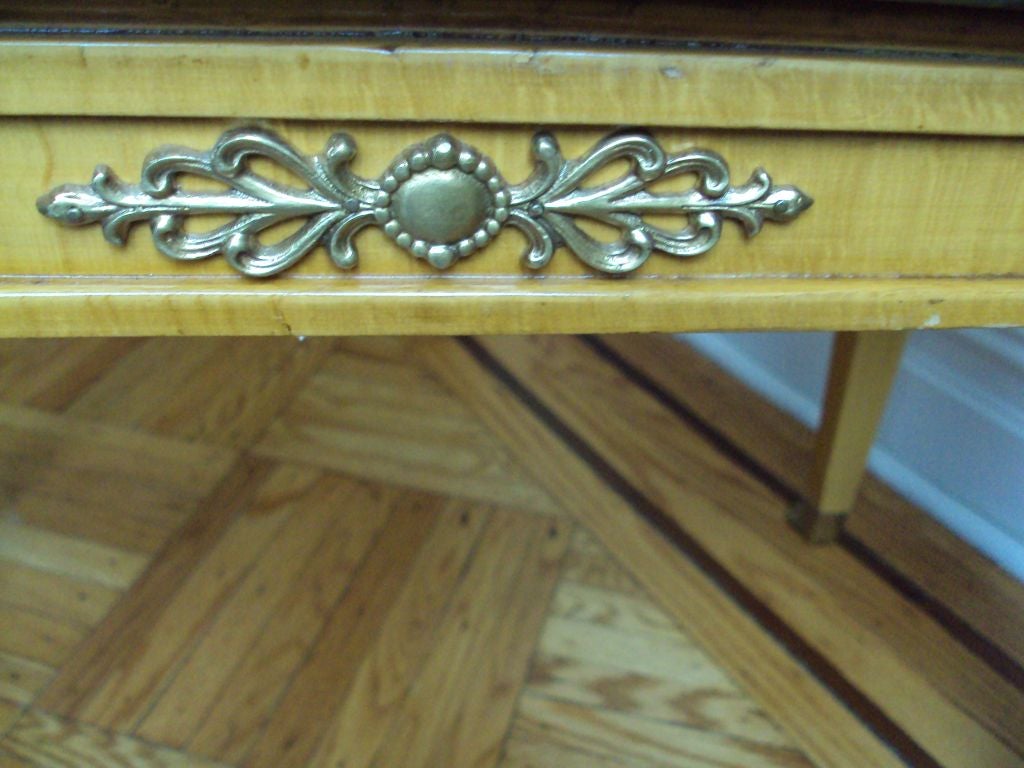 20th C EMPIRE GILT-BRONZE MOUNTED BEECHWOOD MARBLE TOP TABLE