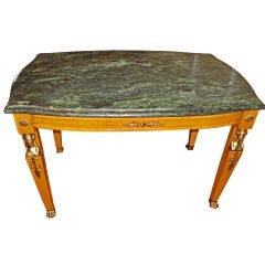 20th C EMPIRE GILT-BRONZE MOUNTED BEECHWOOD MARBLE TOP TABLE