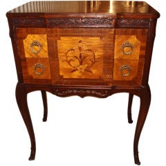 LOUIS XVI STYLE TRANSITIONAL MARQUETRY MAHOGANY NIGHT SIDE TABLE