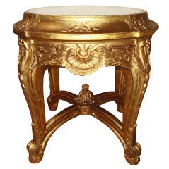 Carved Giltwood French Regence Marble Top Side End Table