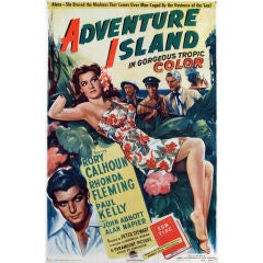 Vintage 1940s DRIVE-IN MOVIE THEATER POSTER "Adventure Island"
