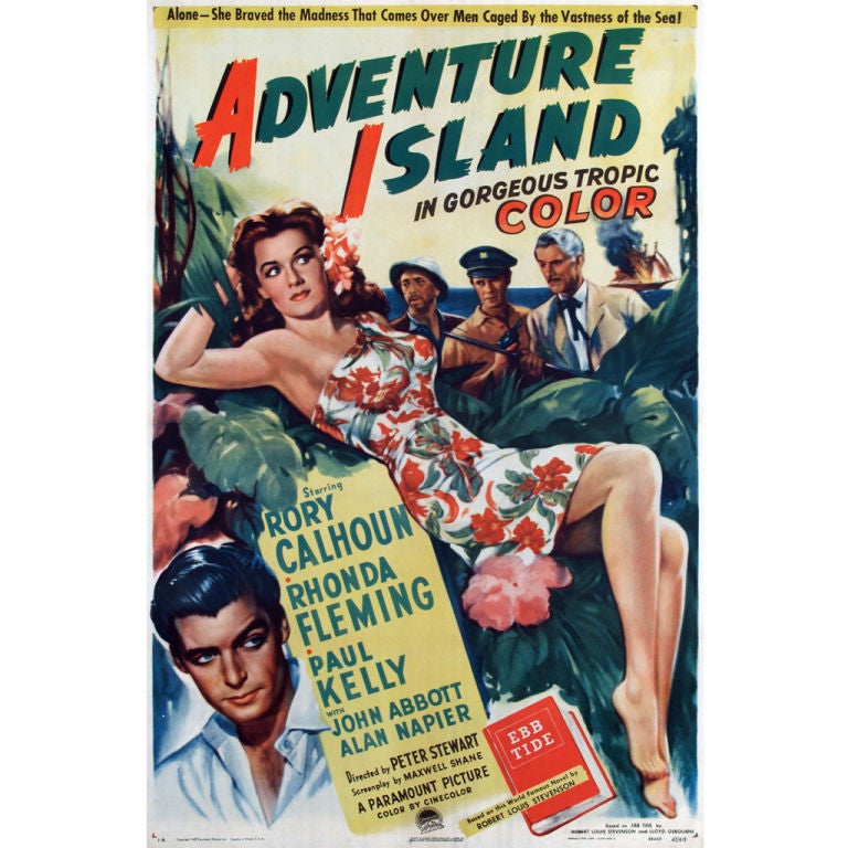 1940s DRIVE-IN MOVIE THEATER POSTER "Adventure Island" For Sale