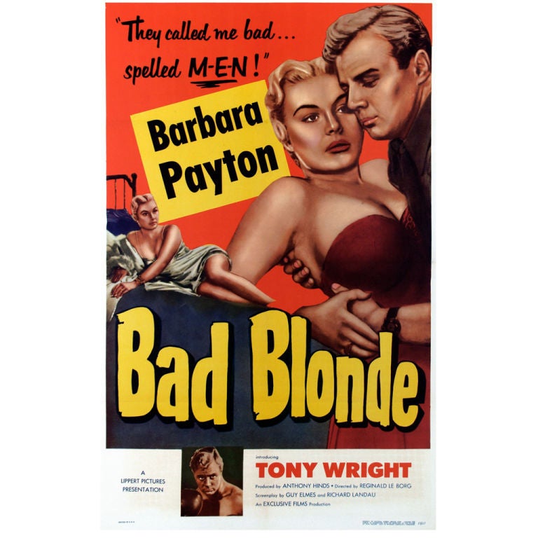 1960s DRIVE-IN MOVIE THEATER POSTER "Bad Blonde" For Sale