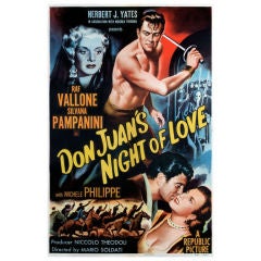 Vintage 1950s DRIVE-IN MOVIE THEATER POSTER "Don Juan's Night of Love"