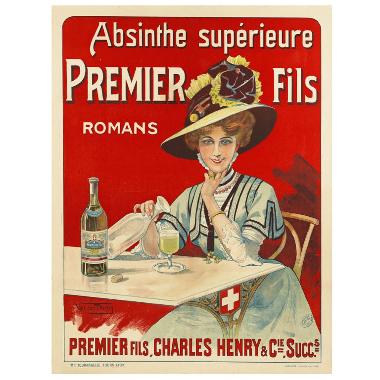 Rare ABSINTHE ADVERTISING POSTER 1895 For Sale