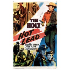 Vintage 1950s Western DRIVE-IN MOVIE THEATER POSTER "Hot Lead"