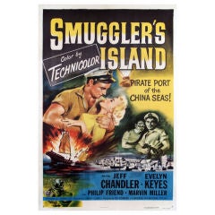 Vintage 1950s DRIVE-IN MOVIE THEATER POSTER "Smuggler's Island" boat