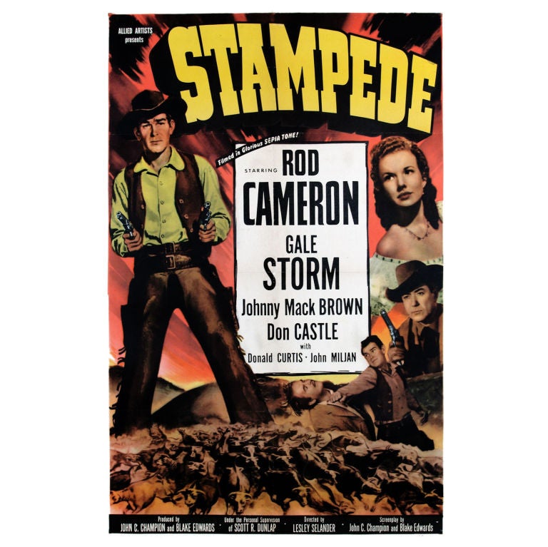 1940s Western Classic DRIVE-IN MOVIE THEATER POSTER "Stampede!" For Sale
