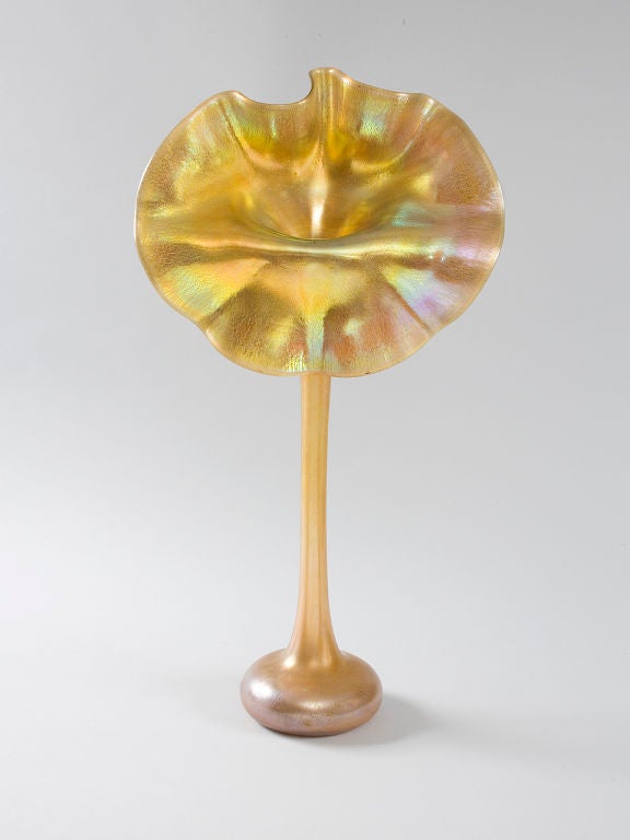 A Tiffany Studios New York “Jack-in-the-Pulpit” gold iridescent favrile glass vase. One of Tiffany Studios’ best known and most popular Art Nouveau designs, the 
