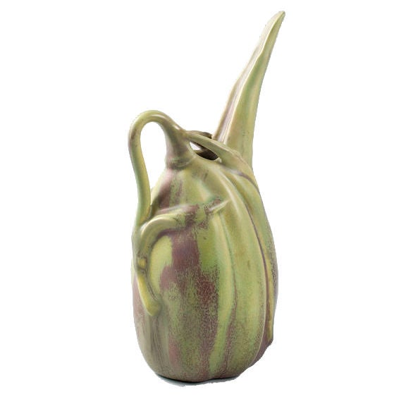 French Art Nouveau Ceramic “Gourd-Form” Pitcher by Bussière
