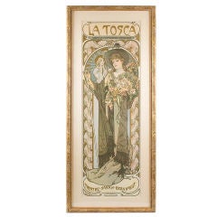 Antique French Art Nouveau Lithograph "La Tosca" by Mucha