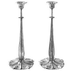 Pair of Silvered-Bronze Candlesticks by Paul Follot