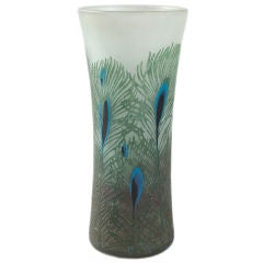Daum Nancy French Art Nouveau Cameo Glass “Peacock” Vase
