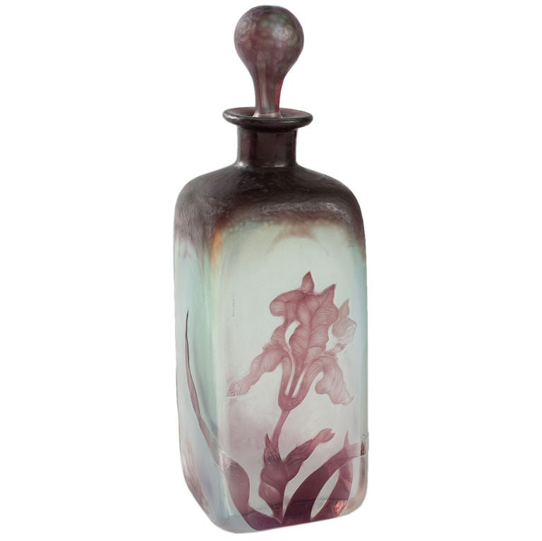 Daum Nancy French Art Nouveau Wheel Carved Cameo Glass Bottle For Sale