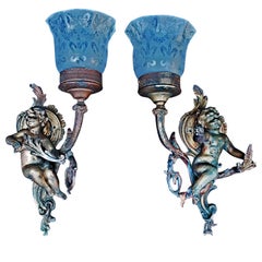 Antique pair of French cherub sconces