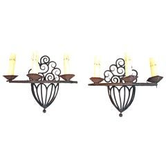 Antique Pair of French 1920 Wrought Iron Sconces 1