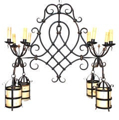 A Large Vintage  French 1940  Wrought Iron Chandelier
