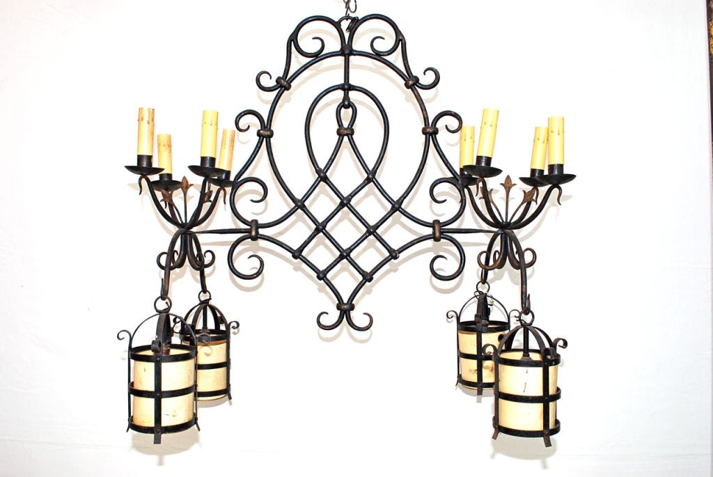 A Large antique  French 1940  Wrought Iron Chandelier