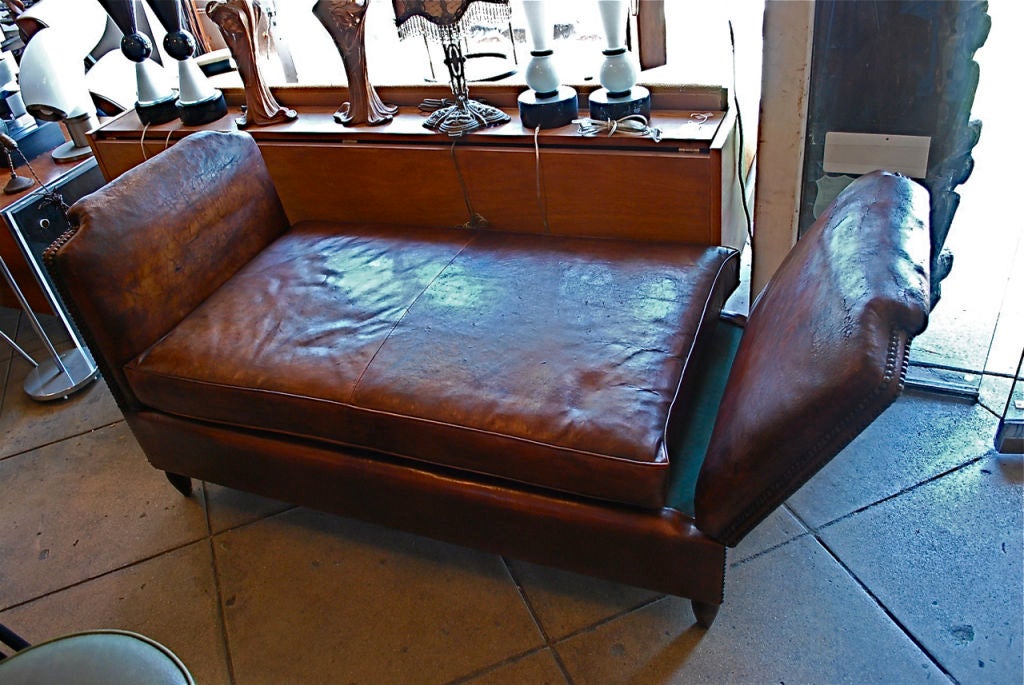1920 French leather club day bed