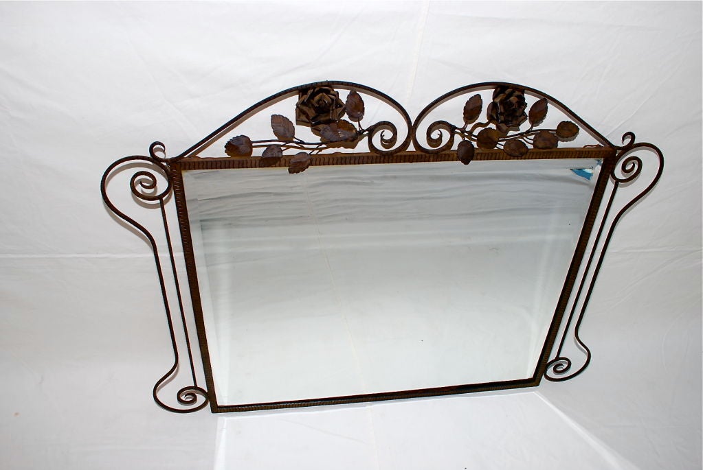 Antique French 1920 Art Deco  Wrought Iron Mirror