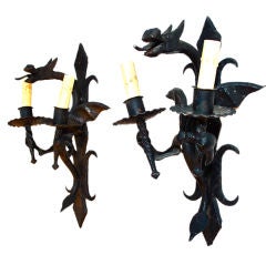 Pair of Antique French  1930 wrought iron sconces