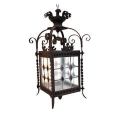 Antique French 1920 wrought iron lantern with amethyst