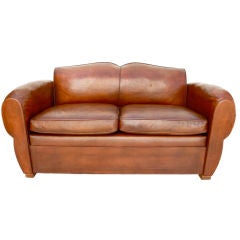 Antique French 1920 leather club sofa