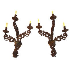 very large pair of French 19th century cast iron sconces