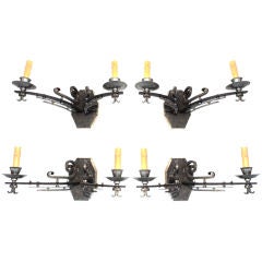 Antique set of four French 1920 art deco/ industrial  sconces