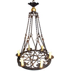 Antique French 1930 wrought iron chandelier 1