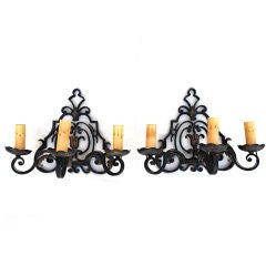 Large  pair of antiqu  French 1920 wrought iron sconces