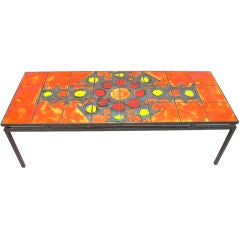Antique  french  coffee table with  vallauris ceramic tile