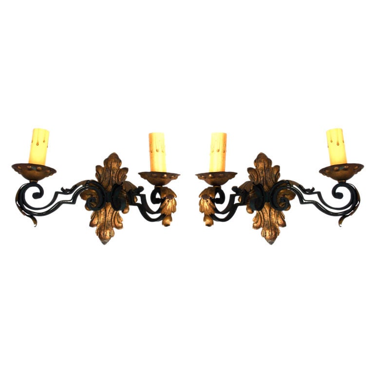 Antique  French  wrought iron sconces For Sale