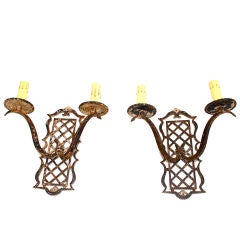 Antique pair of 19 th century French wrought iron  sconces