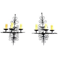 a very large pair of Antique  French 1920 wrought iron sconces
