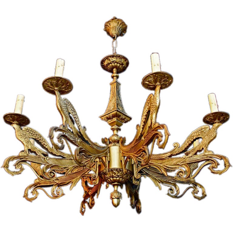Antique French 1940 brass chandelier For Sale