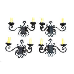 Antique set of  four 1940  French wrought iron sconces