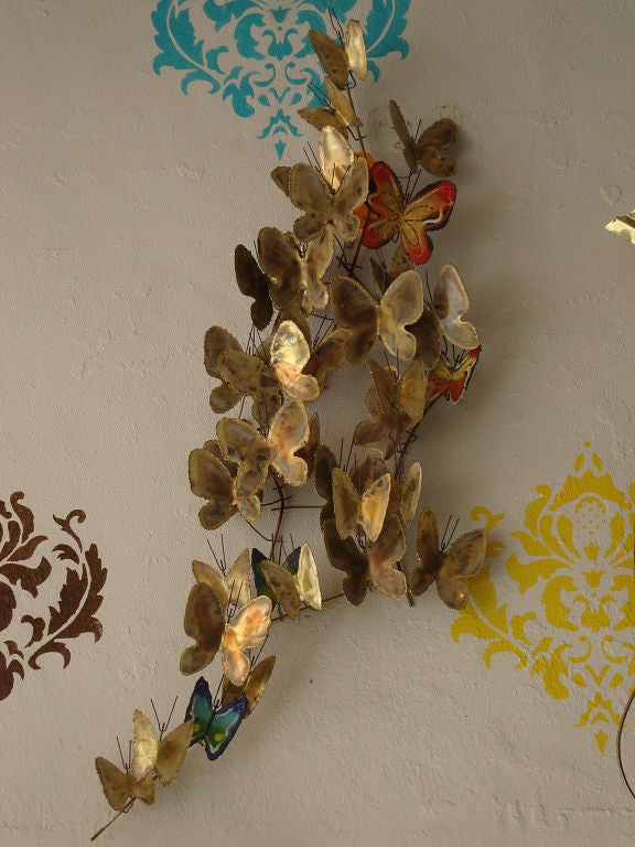 This C Jere Butterflies wall sculpture is in nice as found VINTAGE condition.  The sculpture is marked C Jere '69 and has some patina.