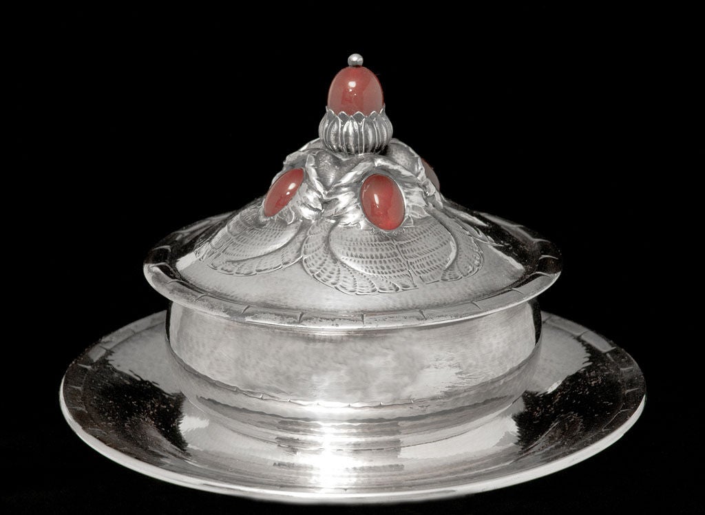 Rare Georg Jensen lidded  dish with Carnelian